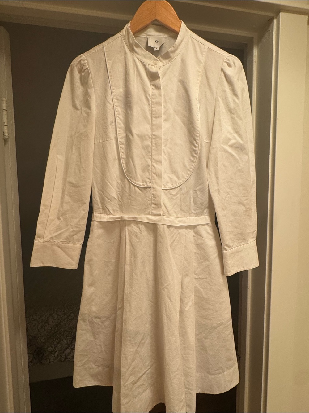 G. Label Classic White Dress with Mandarin Collar